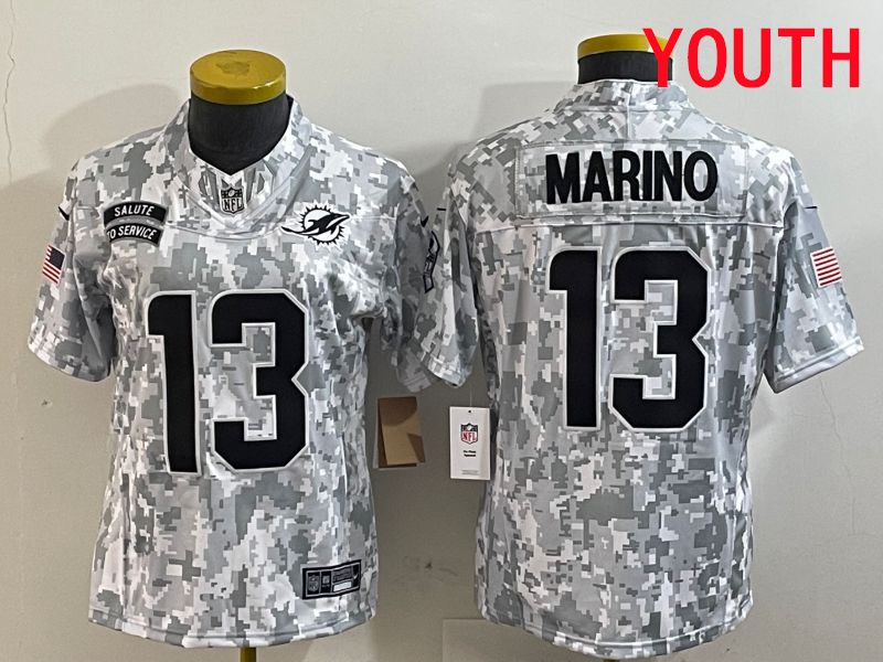 Youth Miami Dolphins #13 Marino Nike Arctic Camo 2025 Salute to Service Limited NFL Jersey style 1